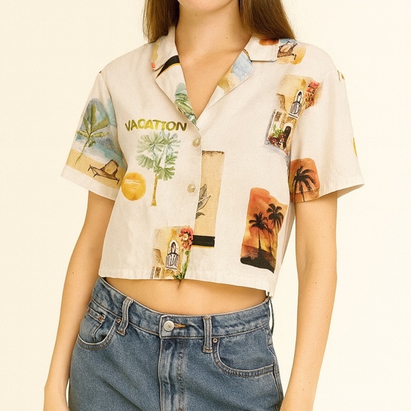 Anthropologie | C&C California Linen Vacation Print Shirt | Size M - Picture 1 of 7